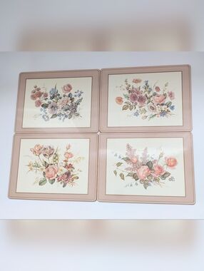 Vintage Pimpernel Floral Cork Backed Hard Placemats - Set of 4